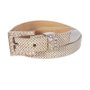 BB SIMON Vintage Perforated Leather Belt, Crystal Buckle Sz M (29"-33")